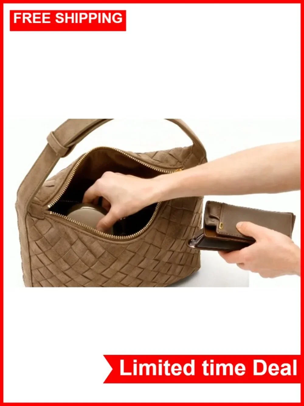 Hand-Woven Faux Suede Hobo Bag Vegan Leather Shoulder Purse